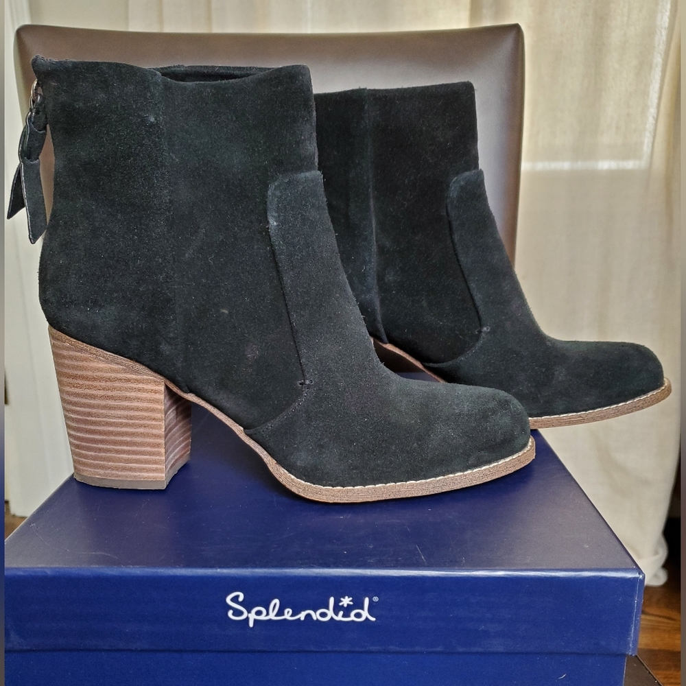 EUC Splendid Daria Black Suede Rear Zip Boots Women's US 9.5